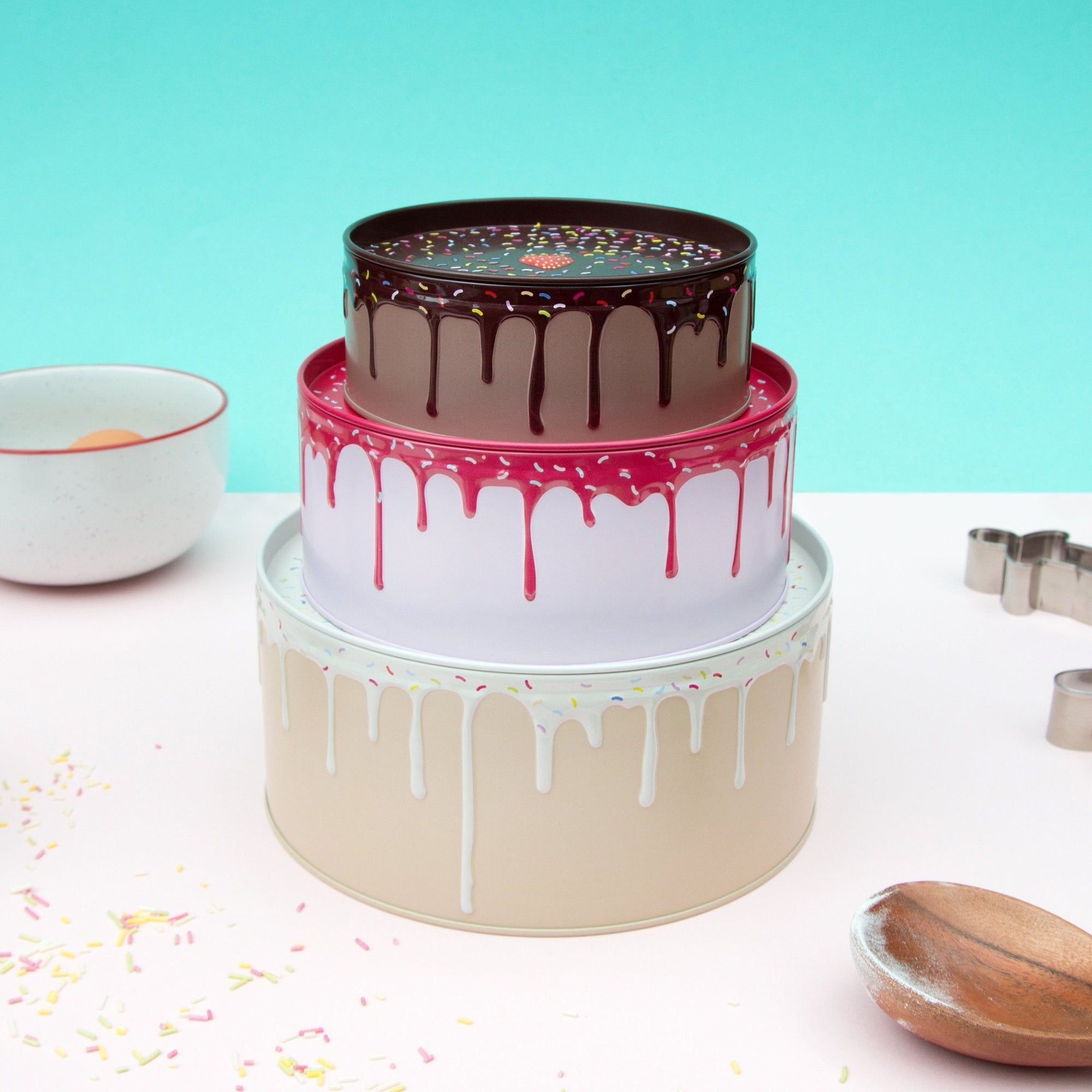 Cake Storage Tins Set 3 Round Nesting Airtight Baking Kitchen Gift Food  Sweet BE